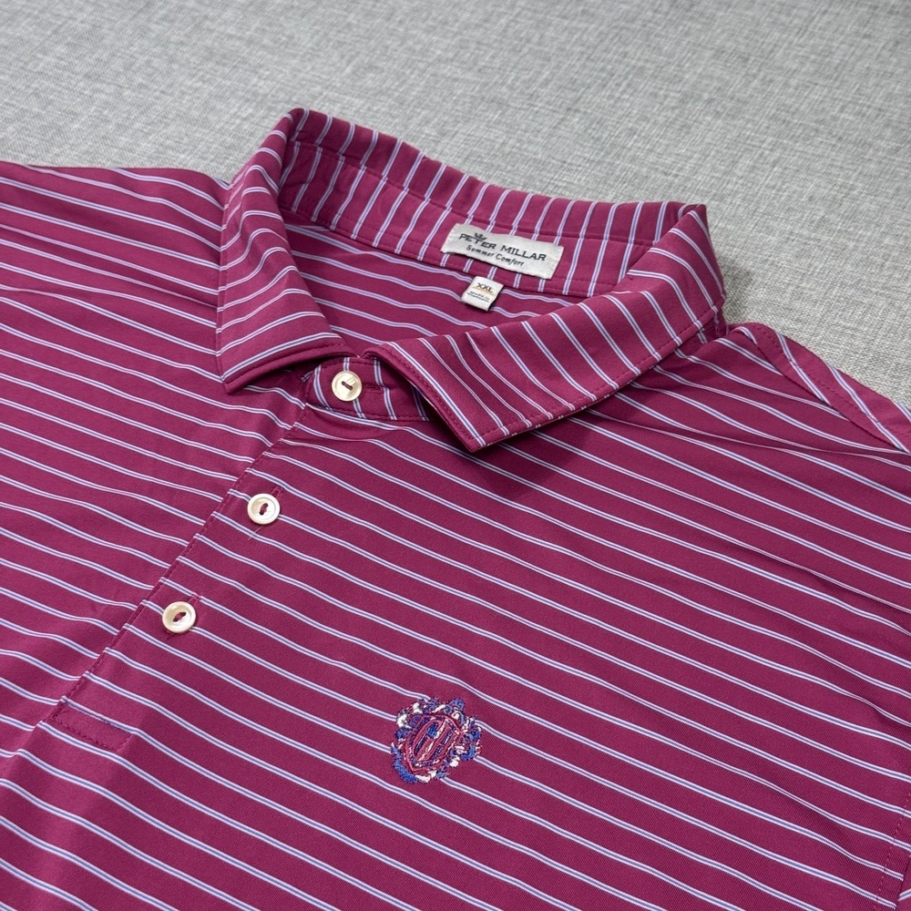 Peter Millar Summer Comfort Drum Performance Polo Shirt Mens 2XL Purple Striped